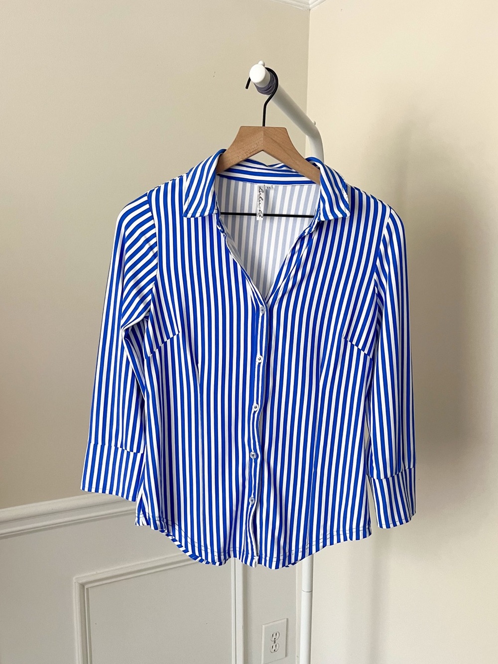 LULU B Button Down Cabana Striped Top Nautical Preppy Resort UPF 50+ Women’s XS